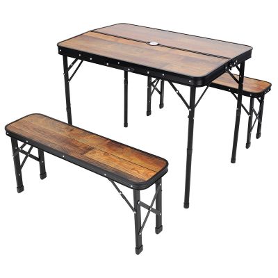 7. FOLDABLE CAMPING TABLE 90x60x70CM AND 2 BENCHES 87x23x39CM WOOD
