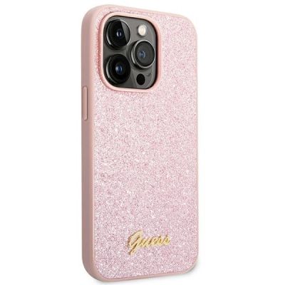 4. Guess GUHCP14LHGGSHP iPhone 14 Pro 6,1" różowy/pink hard case Glitter Script
