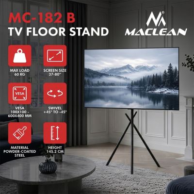 MACLEAN TV FLOOR MOUNT / STAND, 37-80", MAX. VESA 600X400, MAX. 60KG, MC-182 B MC-182 B