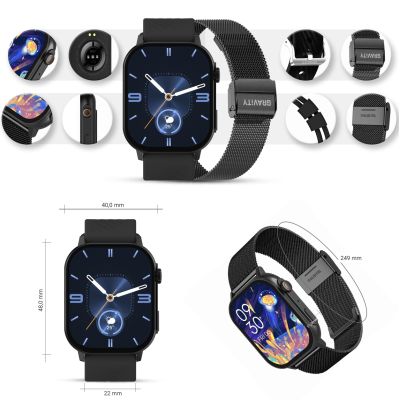 11. Smartwatch Gravity GT15-1 Black Silicone Strap + Black Bracelet