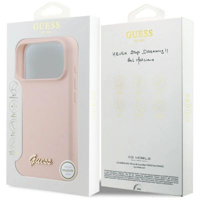 8. Guess Silicone Script Metal Logo MagSafe Case for iPhone 17 Pro - Pink