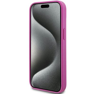 5. DKNY Leather Pattern Metal Logo MagSafe Case for iPhone 15 / 14 / 13 - Pink