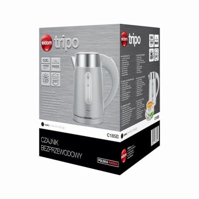 13. ELDOM CORDLESS KETTLE 185B TRIPO WHITE 1000W 0.8 L, BPA FREE, INSULATED