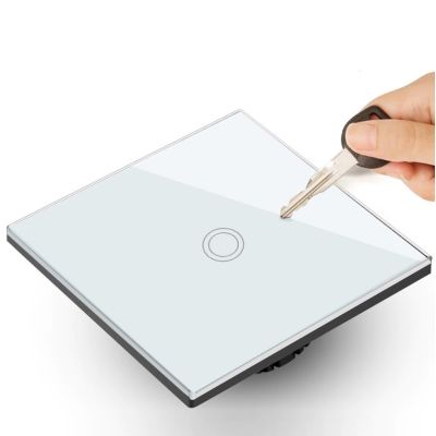 4. MACLEAN TOUCH LIGHT SWITCH, SINGLE, GLASS, WHITE WITH ROUND BUTTON DIMENSIONS 86X86MM MCE702W