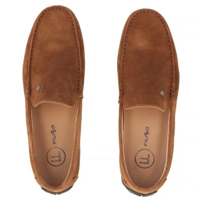 5. Men's leather moccasins, camel suede, Filippo MP923