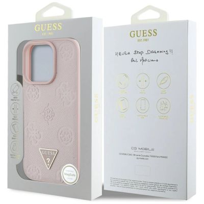 8. Guess Grained Hot Stamp Peony Triangle Logo MagSafe iPhone 16 Pro Case - Pink