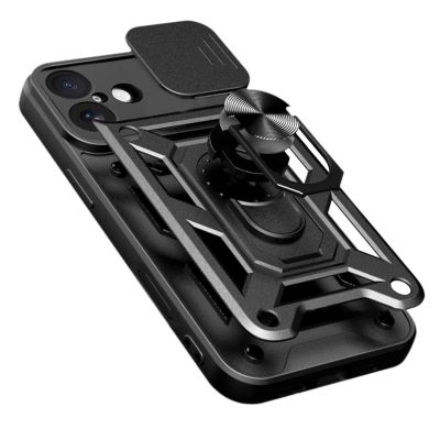 8. Hybrid Armor Camshield iPhone 17 Case with Stand and Camera Cover - Black