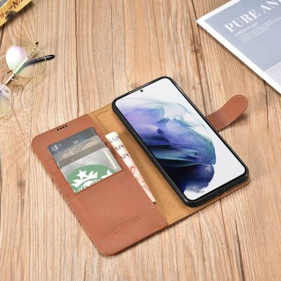 12. iCarer Haitang Leather Wallet Case Leather Case for Samsung Galaxy S22 + (S22 Plus) Wallet Housing Cover Brown (AKSM05BN)