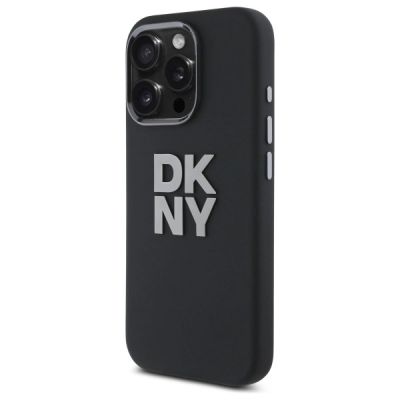 2. DKNY Liquid Silicone Metal Logo iPhone 16 Pro Case - Black