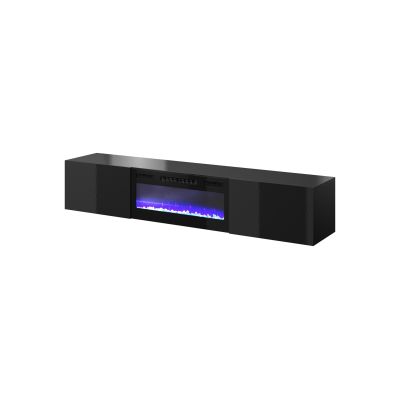 SLIDE 200K TV cabinet with electric fireplace 200x40xH37, all in black gloss