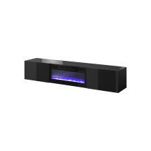 SLIDE 200K TV cabinet with electric fireplace 200x40xH37, all in black gloss