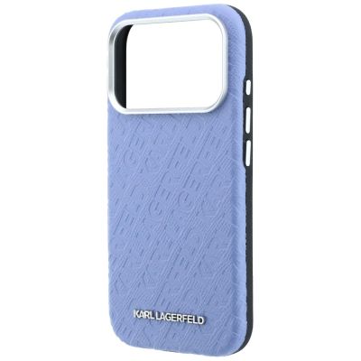 6. Karl Lagerfeld Grained Allover Logo Metal Elongated MagSafe Case for iPhone 17 Pro / 18 Pro - Blue