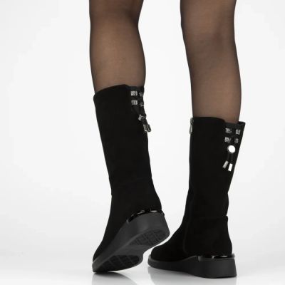 6. Women's leather high wedge ankle boots, black Filippo DBT7210