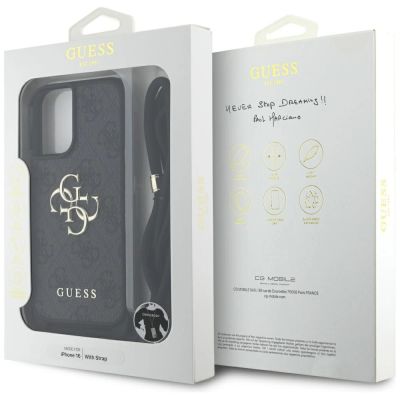 7. Guess 4G Big Logo Cord Stap Crossbody Case for iPhone 16 Black