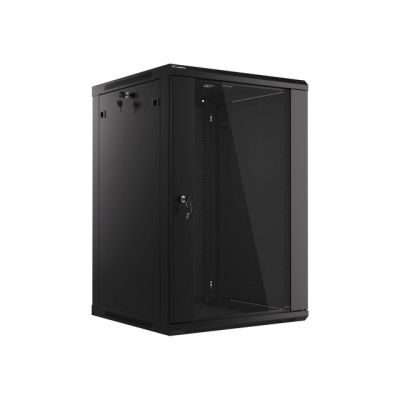 14. Lanberg WF01-6618-10B rack cabinet (18U; 901mm / 600mm / 600 mm; wall-mounted; Glass; 19''; black)