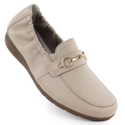 Women's leather shoes, comfortable beige moccasins, Rieker L9354-60