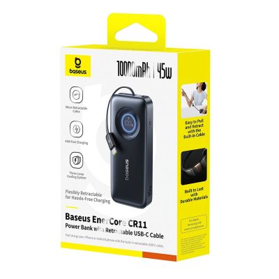 5. Baseus EnerCore CR11 10000mAh 45W Power Bank with Retractable USB-C Cable - Black