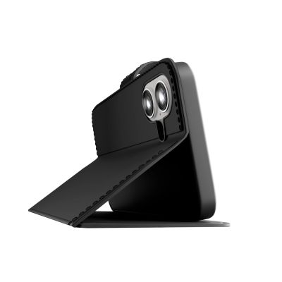 4. Puro Wallet Stand case for iPhone 17 made of eco-leather, with a flap, wallet and stand function - black