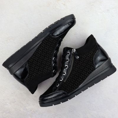 4. Rieker Remonte R0773-05 Black Leather Wedge Ankle Boots