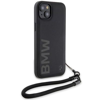 3. BMW Signature Leather Wordmark Cord Case for iPhone 15/14/13 - Black