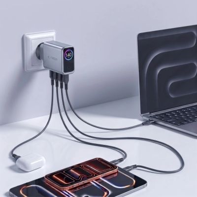 6. Tech-Protect PowerVision NC140W-GaN 4-PORT PD 140W / QC3.0 Wall Charger - Dark Gray