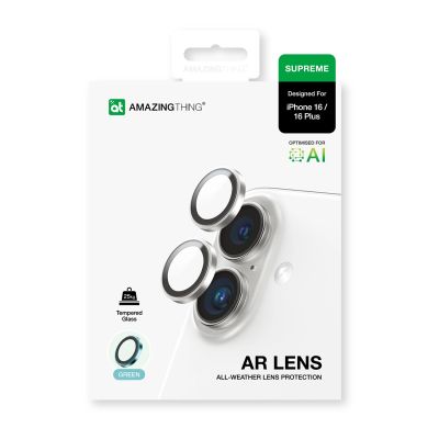 4. AmazingThing AR Aluminum 2 Lens Glass with Camera Lens Frame for iPhone 16 / 16 Plus - Green