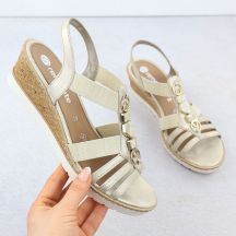 Women's wedge sandals with elastic bands, gold, Remonte R6264-91