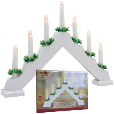 WOODEN ADVENT CANDLE HOLDER WHITE 7 LIGHTS BATTERY POWERED