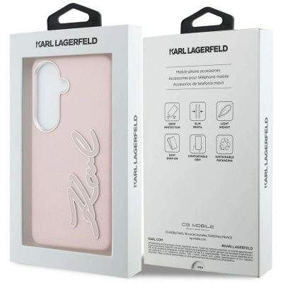 8. Karl Lagerfeld Grained Signature Metal Resin Logo Case for Samsung Galaxy S26 - Pink