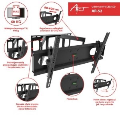 5. ART AR-52 TV wall mount (wall-mounted; 30" - 70"; max. 60kg)