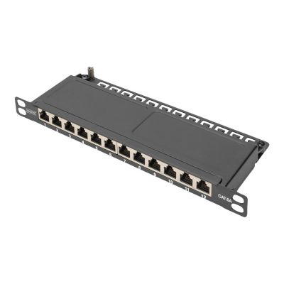 5. Digitus Patch Panel CAT 6A Slim, Shielded, 12-Port, 0.5U, 10", Black