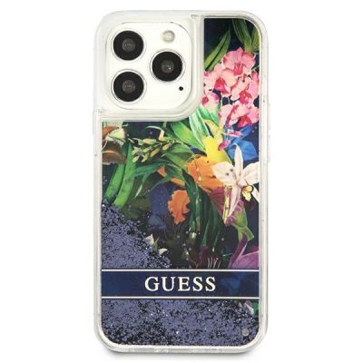 3. Guess Flower Liquid Glitter case for iPhone 13 Pro Max - blue