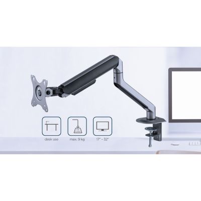 13. GEMBIRD DESK ADJUSTABLE ARM/MONITOR HOLDER 17-32, VESA 100X100MM, UP TO 9 KG, GRAY
