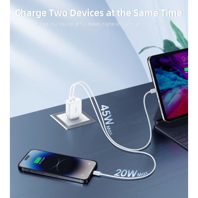 6. Choetech PD6013 2x USB-C PD 65W GaN wall charger - white