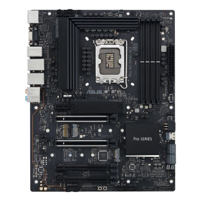 12. ASUS Pro WS W680-ACE W680 (LGA 1700) ATX motherboard, 2x PCIe 5.0, 3x PCIe 4.0, 3x PCIe 4.0 M.2 slots, 2x USB 3.2 Gen 2, 4x USB 3.2 Gen 1, 2x USB 2.0, 2x 2.5 Gb Ethernet, 1x SlimSAS, 4x SATA, HDMI, DisplayPort and VGA