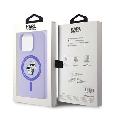 8. Karl Lagerfeld Silicone Karl&Choupette Heads Ring MagSafe Case for iPhone 15 Pro - Purple