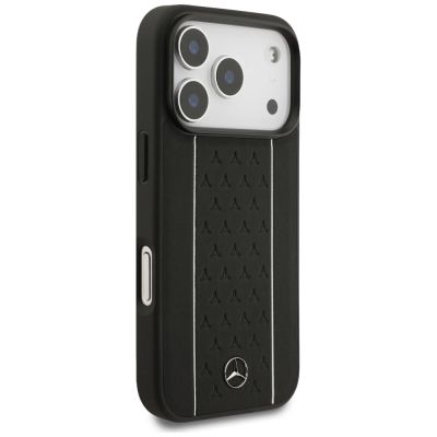 Mercedes Leather Star Pattern Stripes MagSafe Case for iPhone 17 Pro - Black