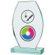 Glass trophy with LuxorJet color print, engraving, paint filling and case