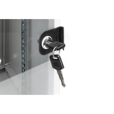 22. Wall-mounted network cabinet 10" 9U rack 312x300, glass door, gray, undivided, assembled, 30kg