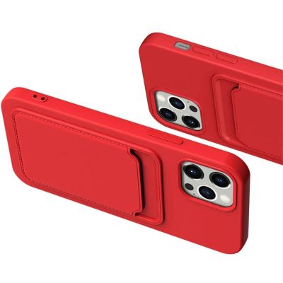2. Card Case Silicone Wallet Wallet with Card Slot Documents for iPhone 12 Pro Max red