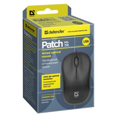 5. Defender Mouse Patch MS-759 Optical 1000DPI 3P Black 52759