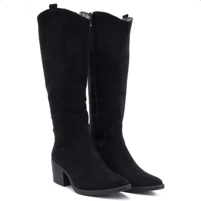 9. Black suede cowboy boots with a block heel M.Daszyński SA261-6
