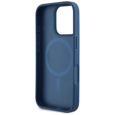 7. Guess Grained Printed Flower Pattern MagSafe case for iPhone 16 Pro blue