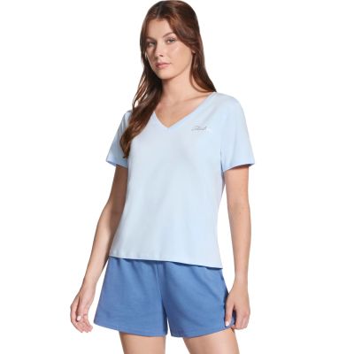 Skechers Signature V-Neck Tee TP167-SWBL Blue L