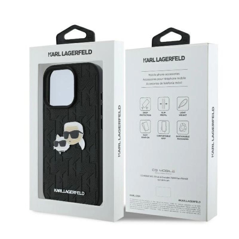 8. Karl Lagerfeld Monogram Karl & Choupette Head Pin iPhone 16 Pro Case - Black