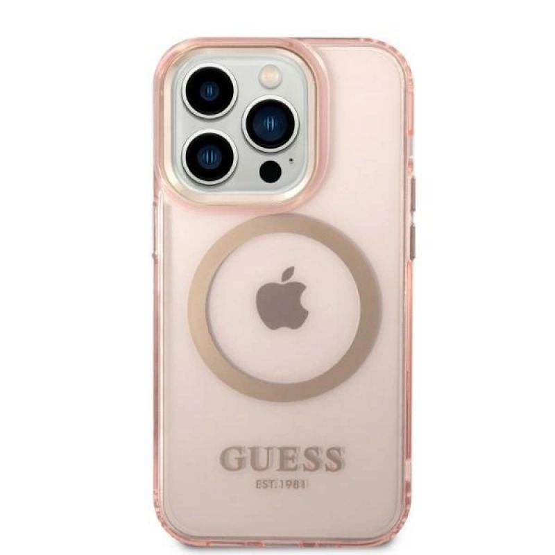 3. Guess GUHMP14LHTCMP iPhone 14 Pro 6.1" pink/pink hard case Gold Outline Translucent MagSafe