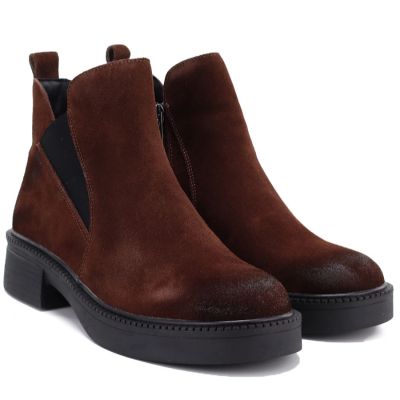 8. Women's leather ankle boots with a block heel, brown Vinceza 133128