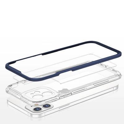 5. Clear 3in1 case for iPhone 12 blue frame gel cover