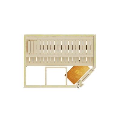 3. Varberg modular sauna, 192x142, corner entrance, wooden door, raw wood with Ofenset BioAktiv 7.5 kW stove