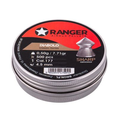 3. 4.5 mm RANGER Diabolo Classic Sharp Grooved pellets, knurled tip, 500 pcs. 0.50 g